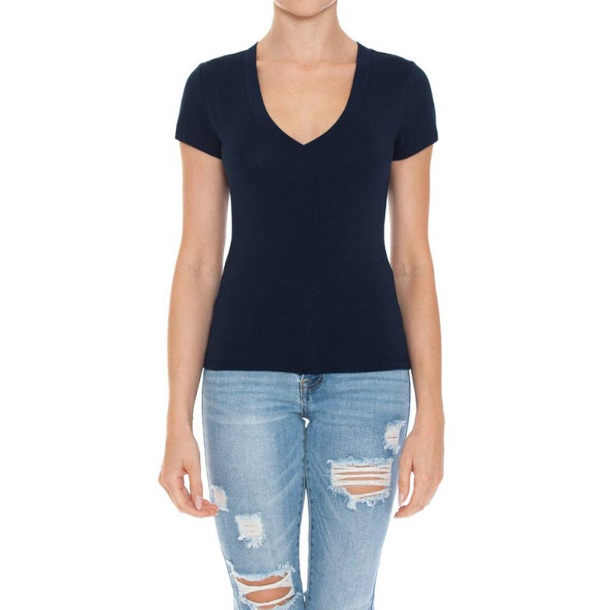 UP CLOTHING – wholesale T-shirt – women's – V NECK SHORT SLEEVE T SHIRT TOP3