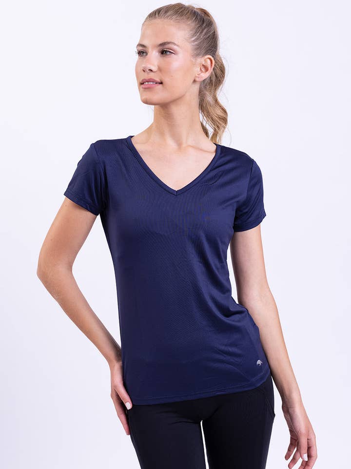 חולצה ש/ק מיקרו V כחול נייבי for wholesale by raven