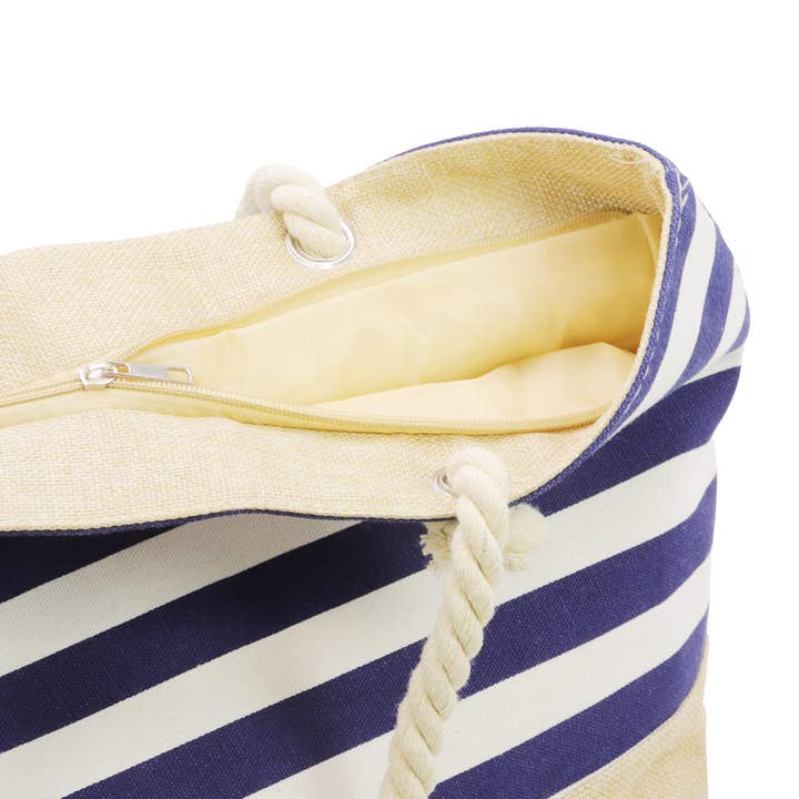 WHITE NAVY BLUE Nautical Harbor Stripe Rope Handle Tote Bag for wholesale on Faire5
