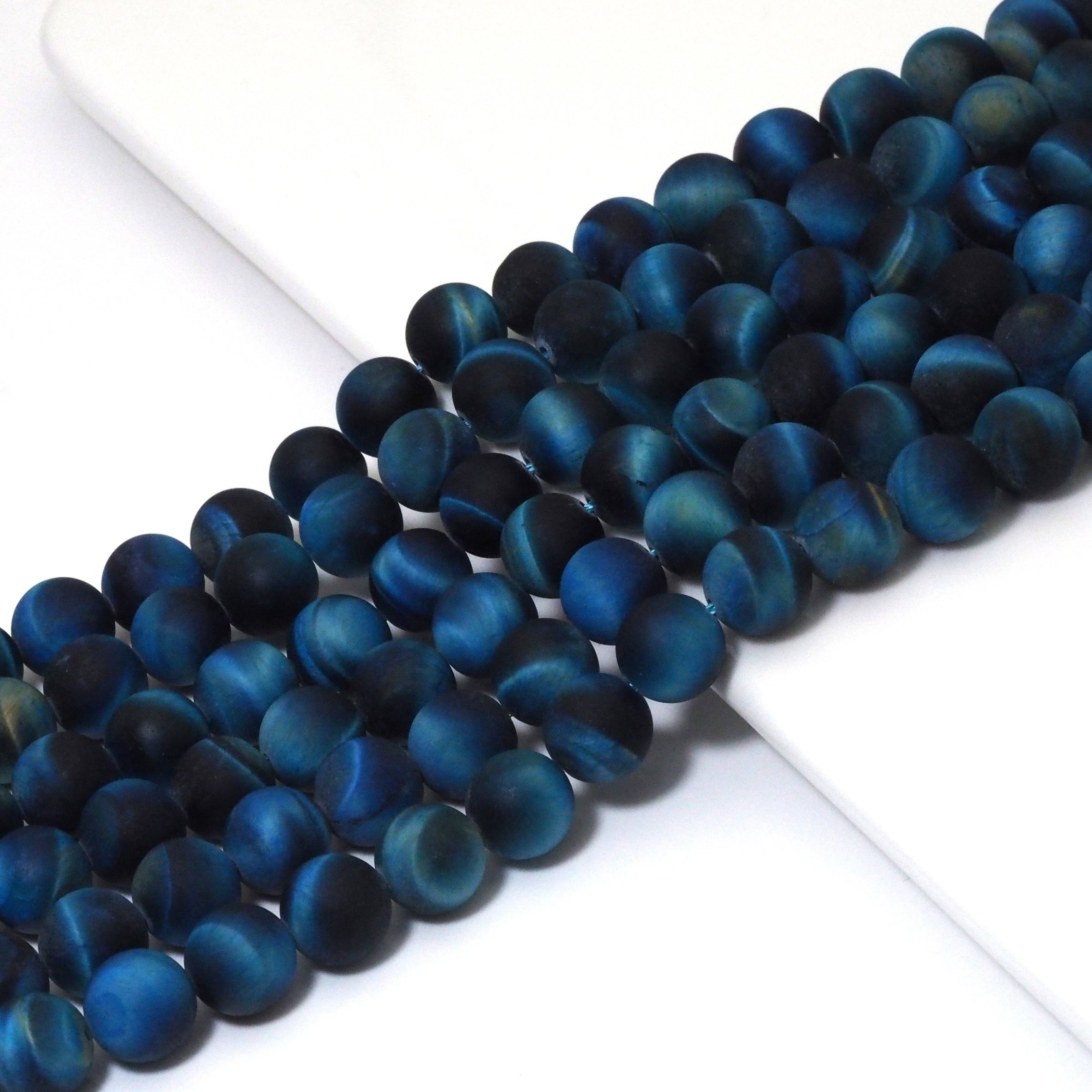 BestBeads&Beyond - Wholesale Beads - High Quality Blue Tiger Eye Matt Round Smooth Beads, 8mm/10m1