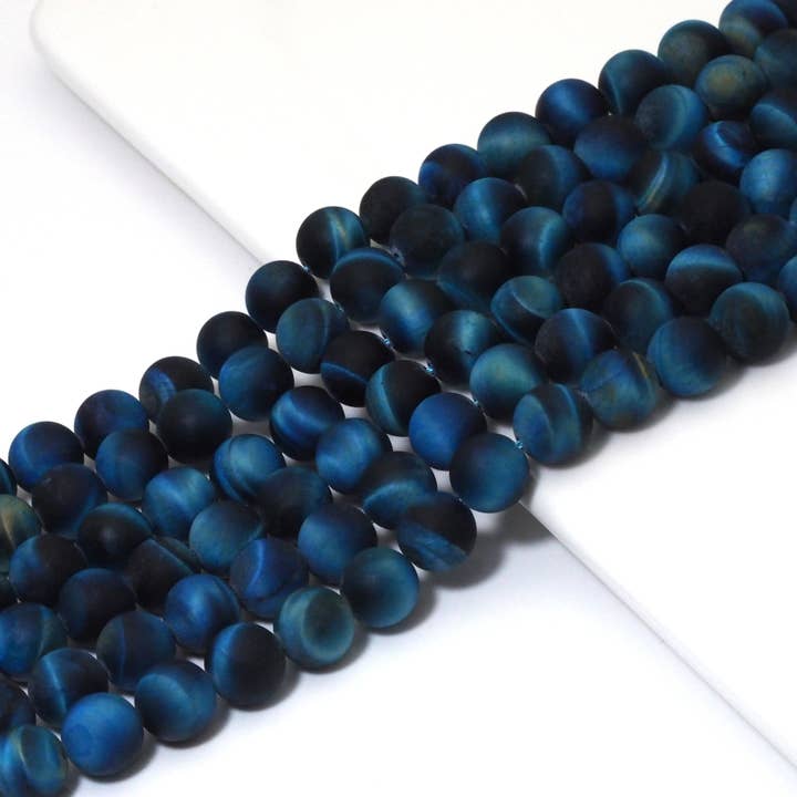 BestBeads&Beyond - Wholesale Beads - High Quality Blue Tiger Eye Matt Round Smooth Beads, 8mm/10m1