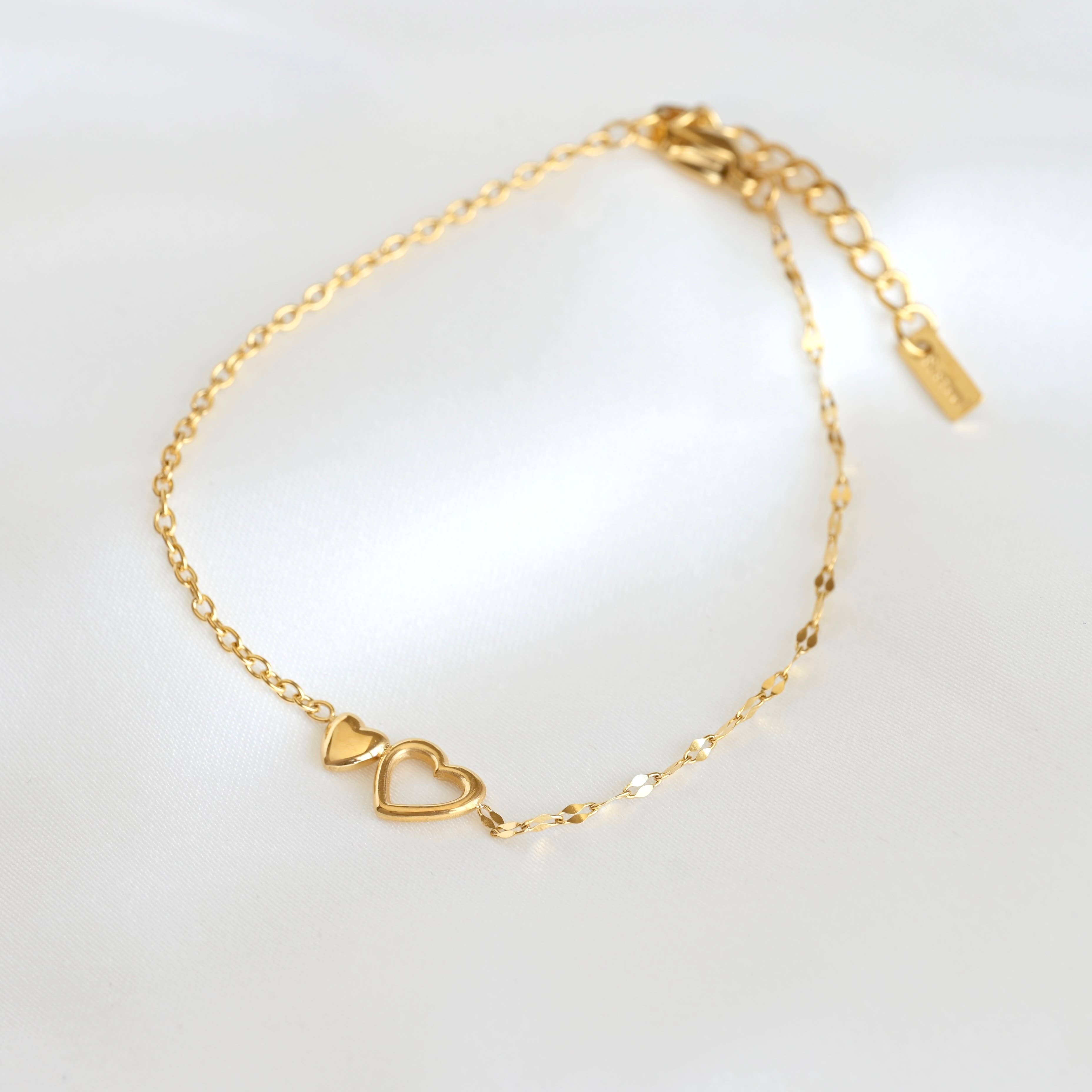 Blueyejewelry - Wholesale Charm/Dangle Bracelet - Double Heart Duo Bracelet - Dainty  Gold Heart Bracelet5