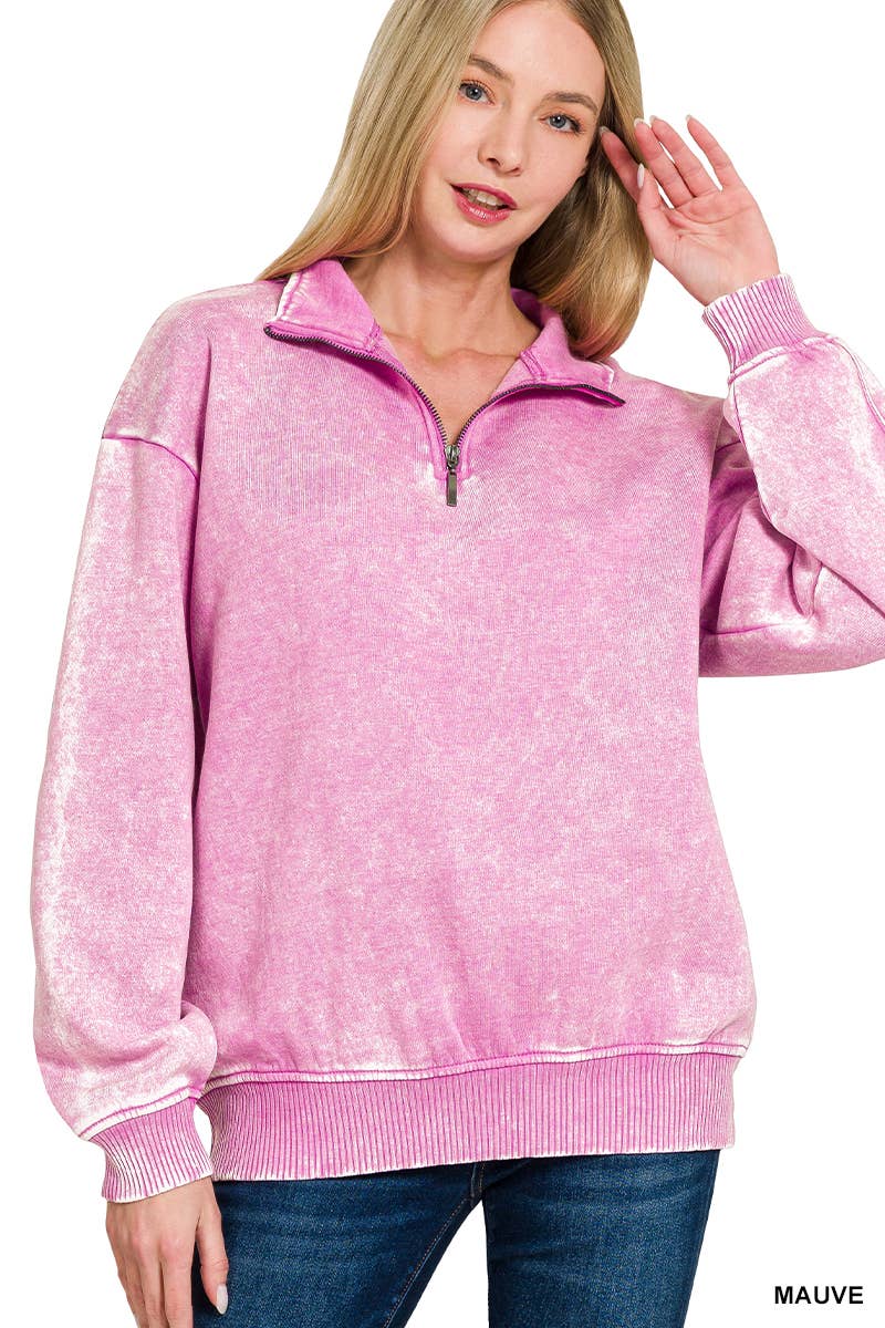 42POPS - Wholesale Sweatshirt - Women's - ,..0810 Acid Wash Fleece Half Zip Pullover SI-2674819