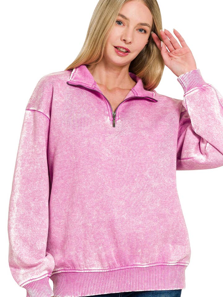 42POPS - Wholesale Sweatshirt - Women's - ,..0810 Acid Wash Fleece Half Zip Pullover SI-2674819
