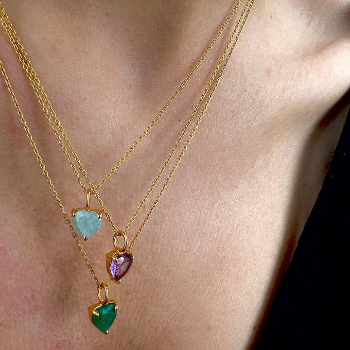 Gold Lunar - Wholesale Pendant/Charm Necklace - April Birthstone Chain Necklace Heart Gemstone Gift