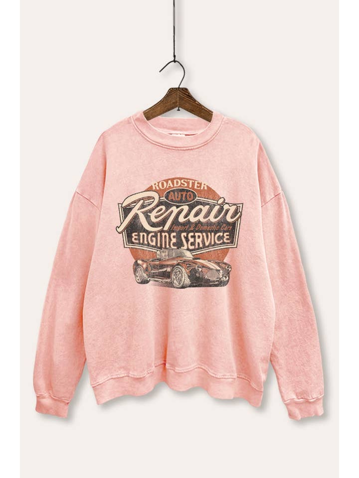 ROADSTER VINTAGE AUTO GRAFISCHE MINERALEN WASSING SWEATSHIRT voor wholesale door PINK NABI