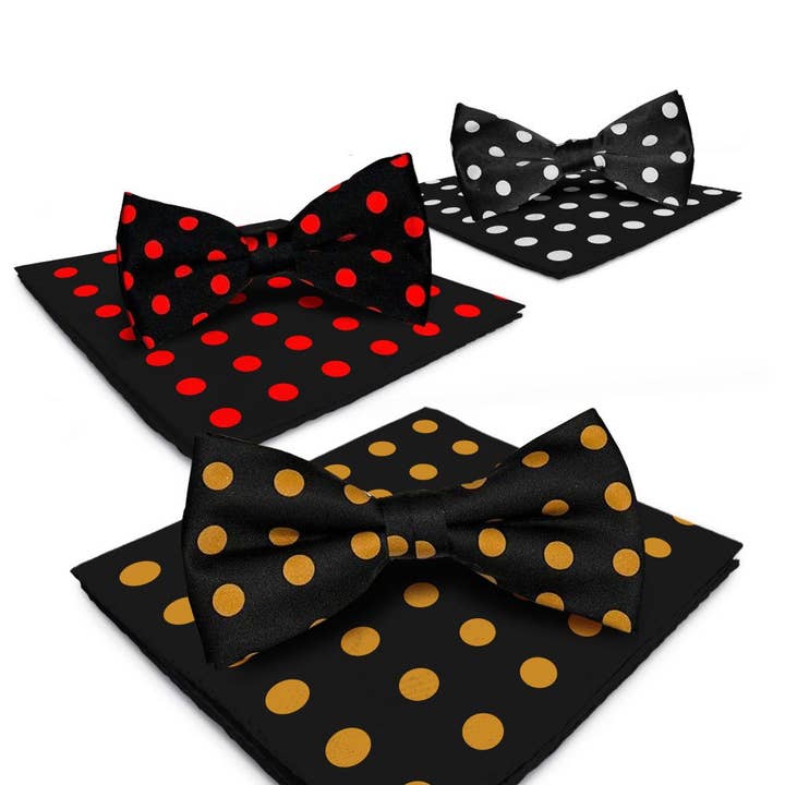 Polka Dot Bow Tie & Pocket Square in a Box (Multipacks) by Vittorio Farina for wholesale by Dubal Brothers