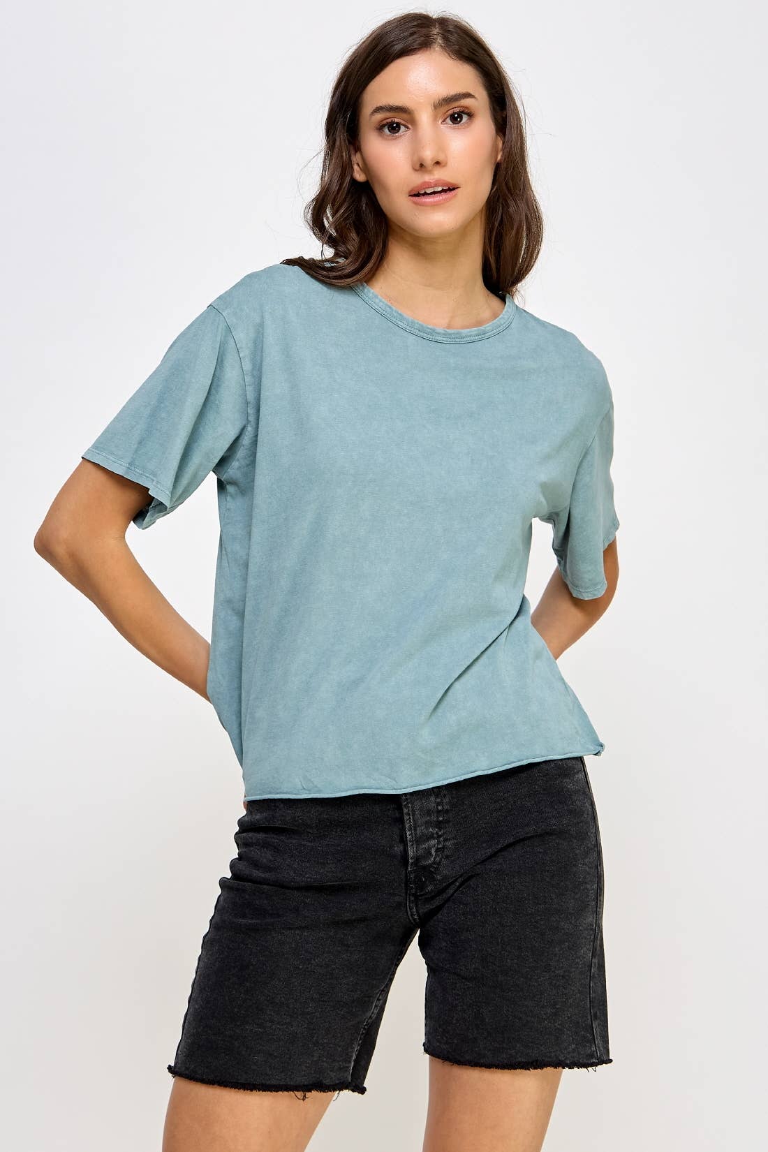 Honestee - Wholesale T-Shirt (Graphic) - Women's - Blank Mineral Washed Long Cropped T-Shirt17