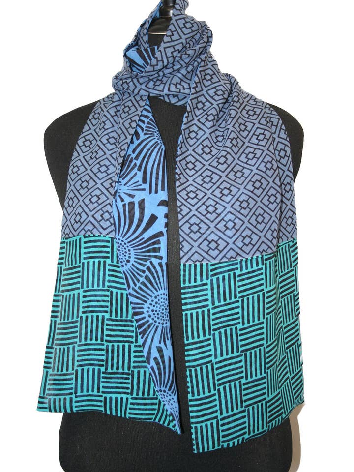 Sciarpa di Seta Reversibile - TR - Blu per la vendita all'ingrosso da parte di Kavita