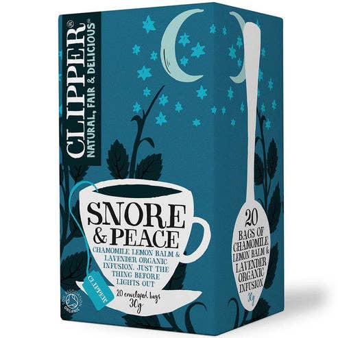Natures Basket - Venta al por mayor Tés saludables/desintoxicantes - Clipper Natural, Justo y Delicioso Té de Infusión Snore & Peace 20 Bolsitas