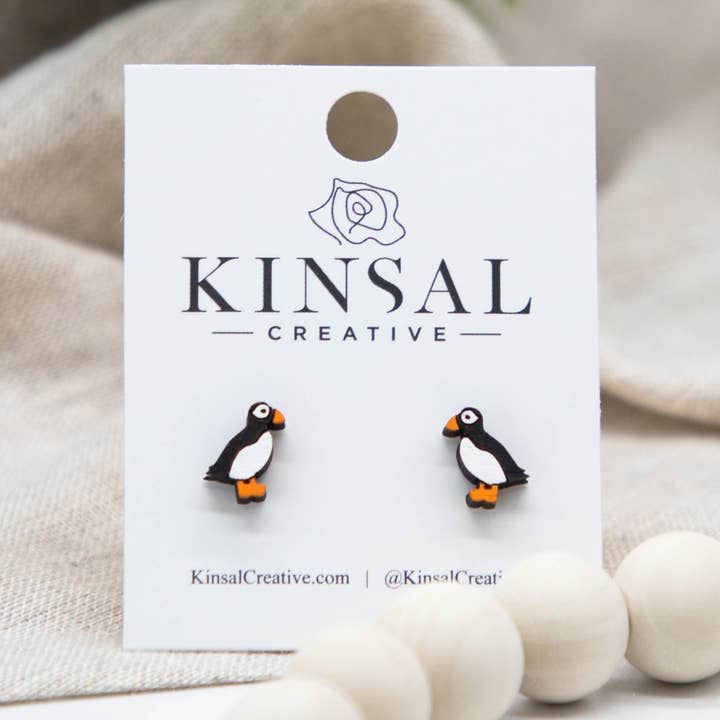 Puffin Wood Stud örhängen för wholesale av Kinsal Creative