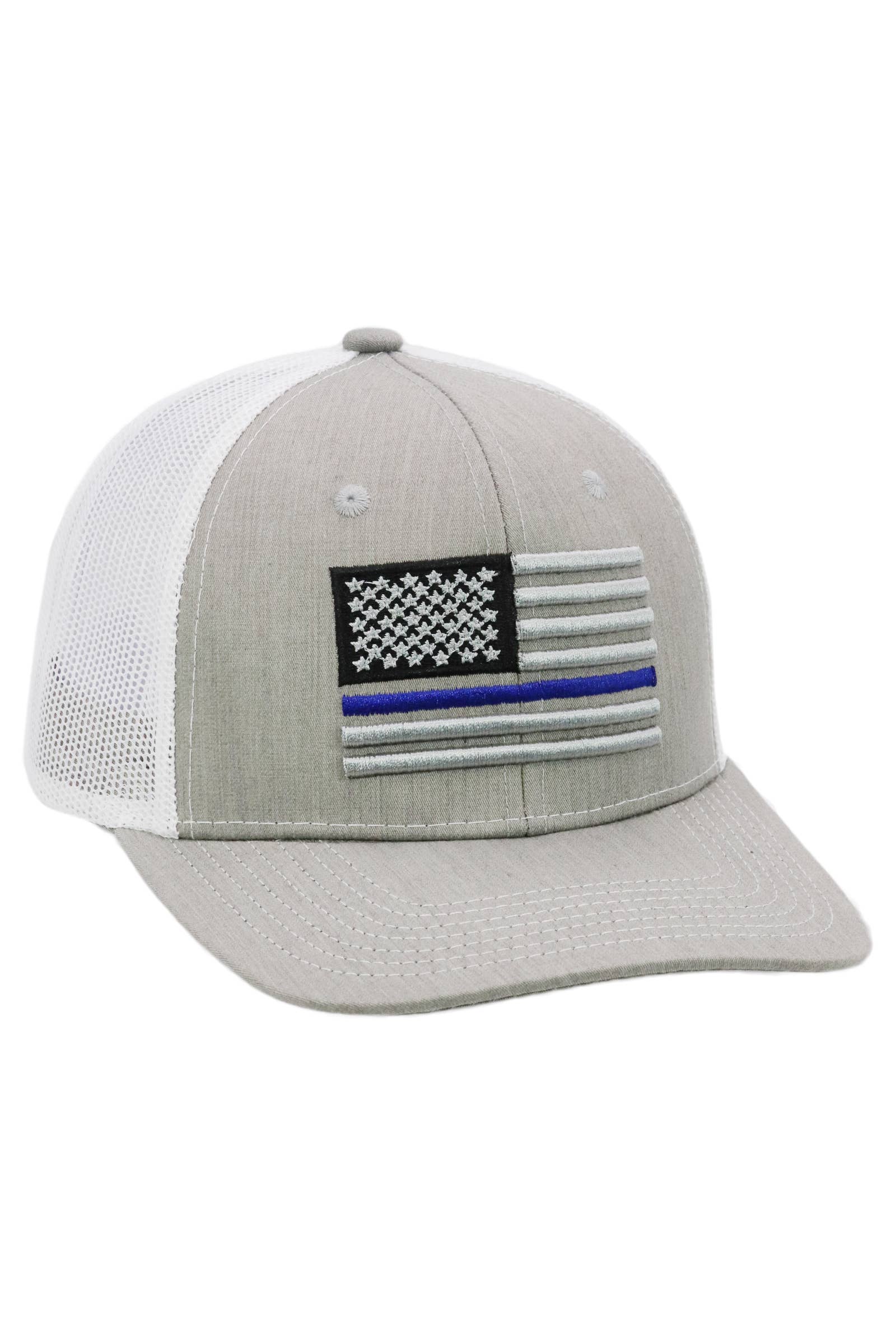Cap Zone - Vente Casquette de camionneur – unisexe - Casquette de camionneur en maille avec drapeau américain à ligne bleue de la police6