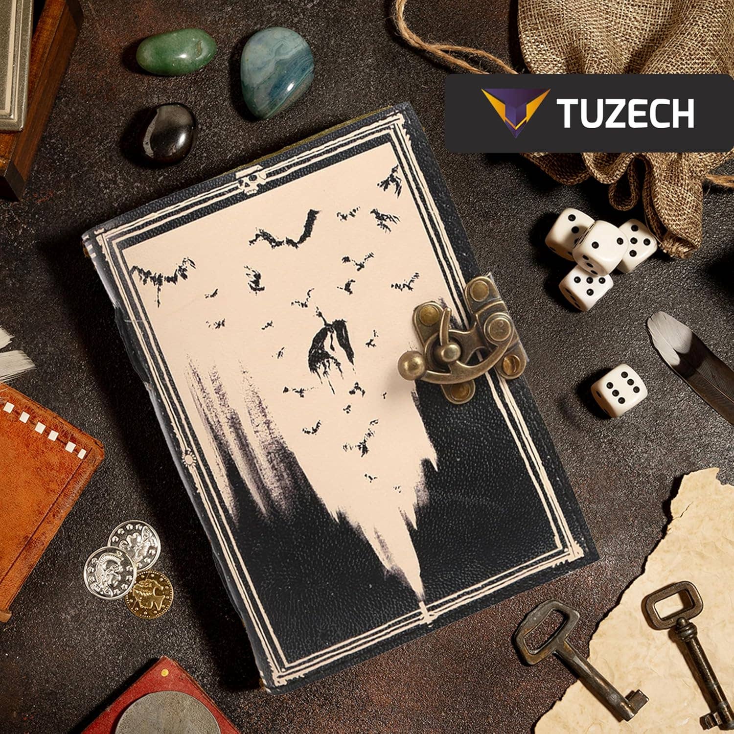Tuzech Leather – wholesale Journal och dagbok – TUZECH läderklätt anteckningsbok med grimoirestil och ojämna kanter för män och kvinnor114