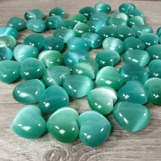 Keystone Crystals - Wholesale Spiritual Stone/Crystal - Fiber-Optic Cat's Eye Heart Puffy 1-Inch Wholesale Gemstone