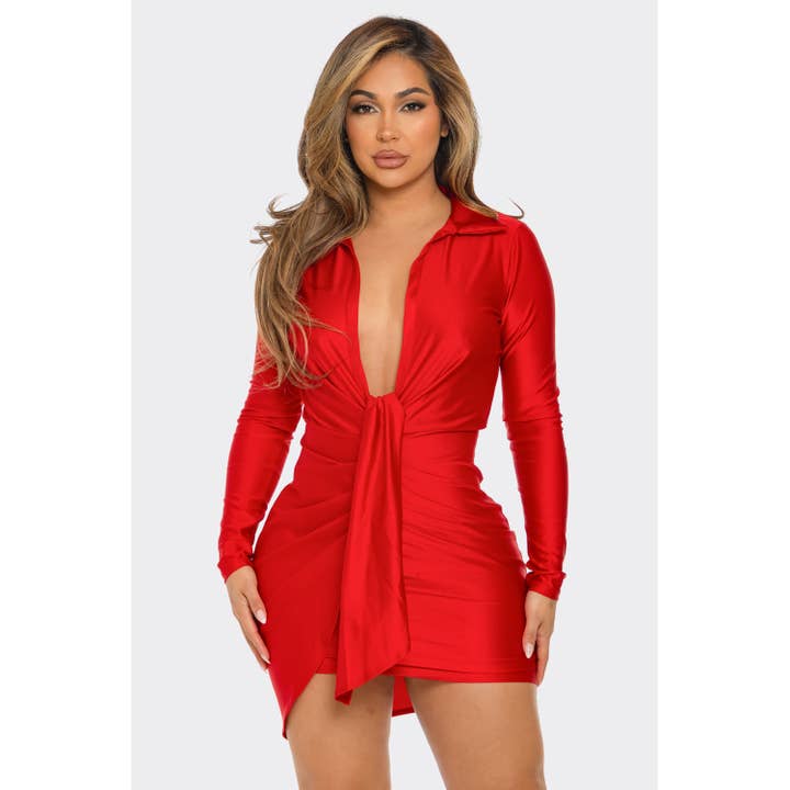 Mini abito con colletto drappeggiato D13731 per la vendita all'ingrosso da parte di Uptown Apparel