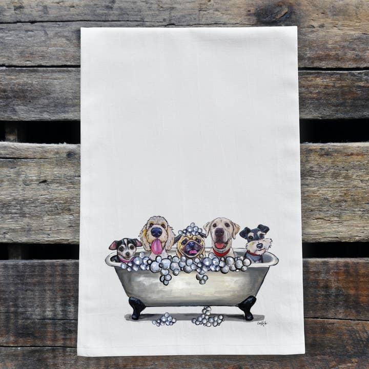 Dog Flour Sack Towel, Dog Bathroom Decor for wholesale by Hippie Hound Studios