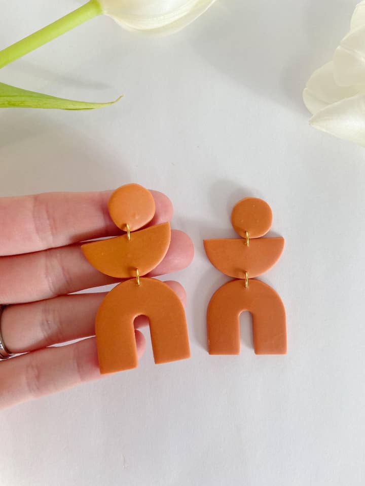 Orange Boho Statement Clay Earrings for Fall for wholesale by ClayThings Shoppe