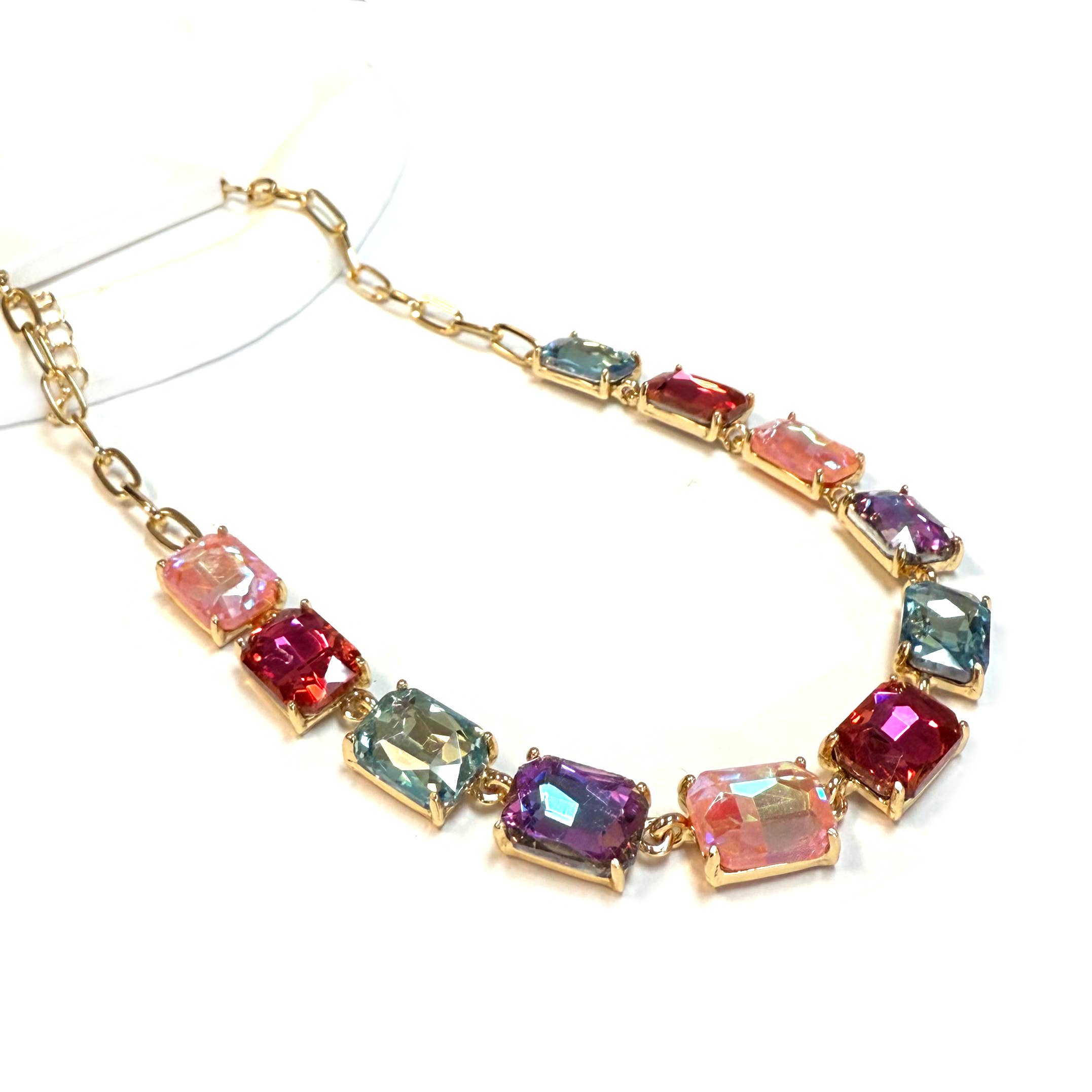StarryNYC - Wholesale Link & chain necklace - Rectangle Crystal Glass Linked Statement Chain Necklace 1
