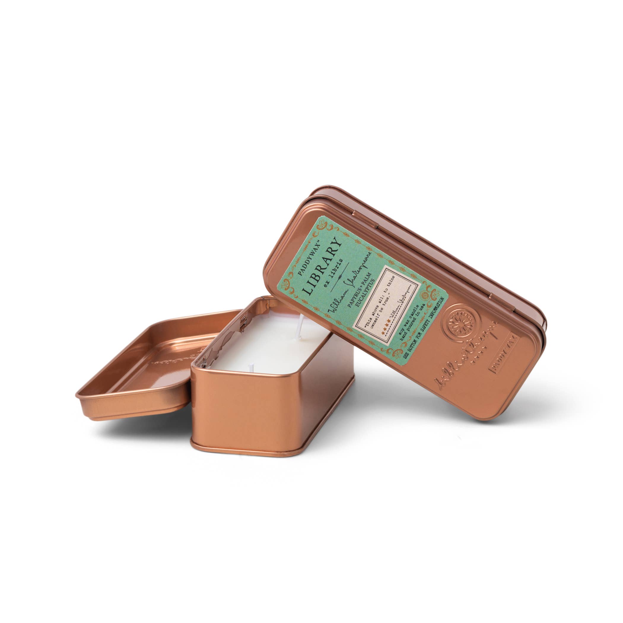 Paddywax - Wholesale Travel Candles - Library Rectangle Two Wick Travel Tin - William Shakespeare