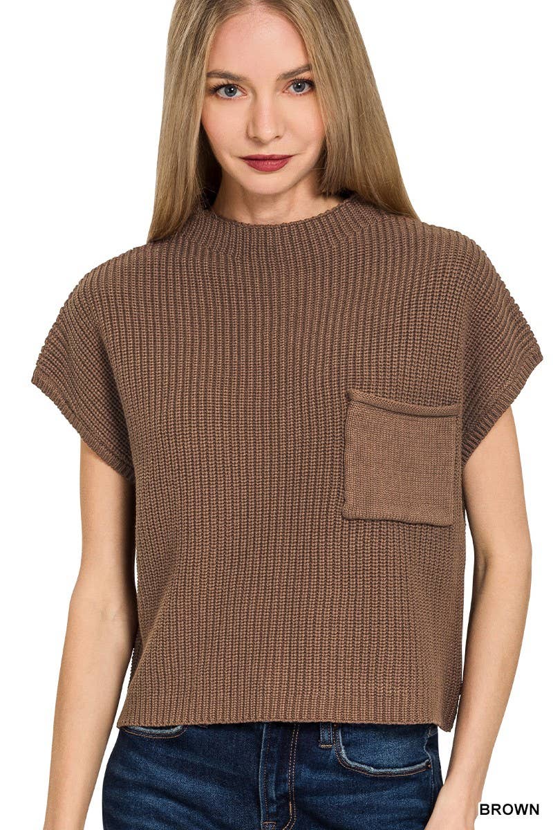 Vanilla Monkey – wholesale Knitted jumper – Women′s – Mock Neck Short Sleeve Cropped Sweater2