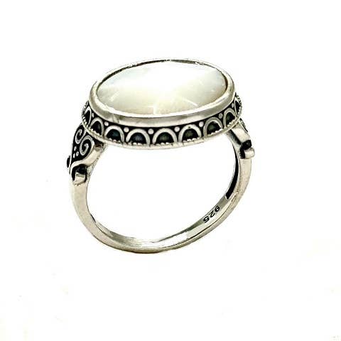 Faceted Mother of Pearl Sterling Silver Ring for wholesale by Tiger Mountain Jewelry