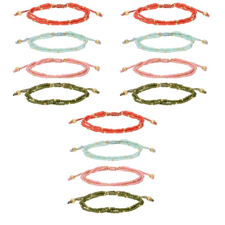 Splendid Iris - Wholesale Beaded Bracelet - 2mm Assorted Triple Adjustable Seed Bead Bracelets7