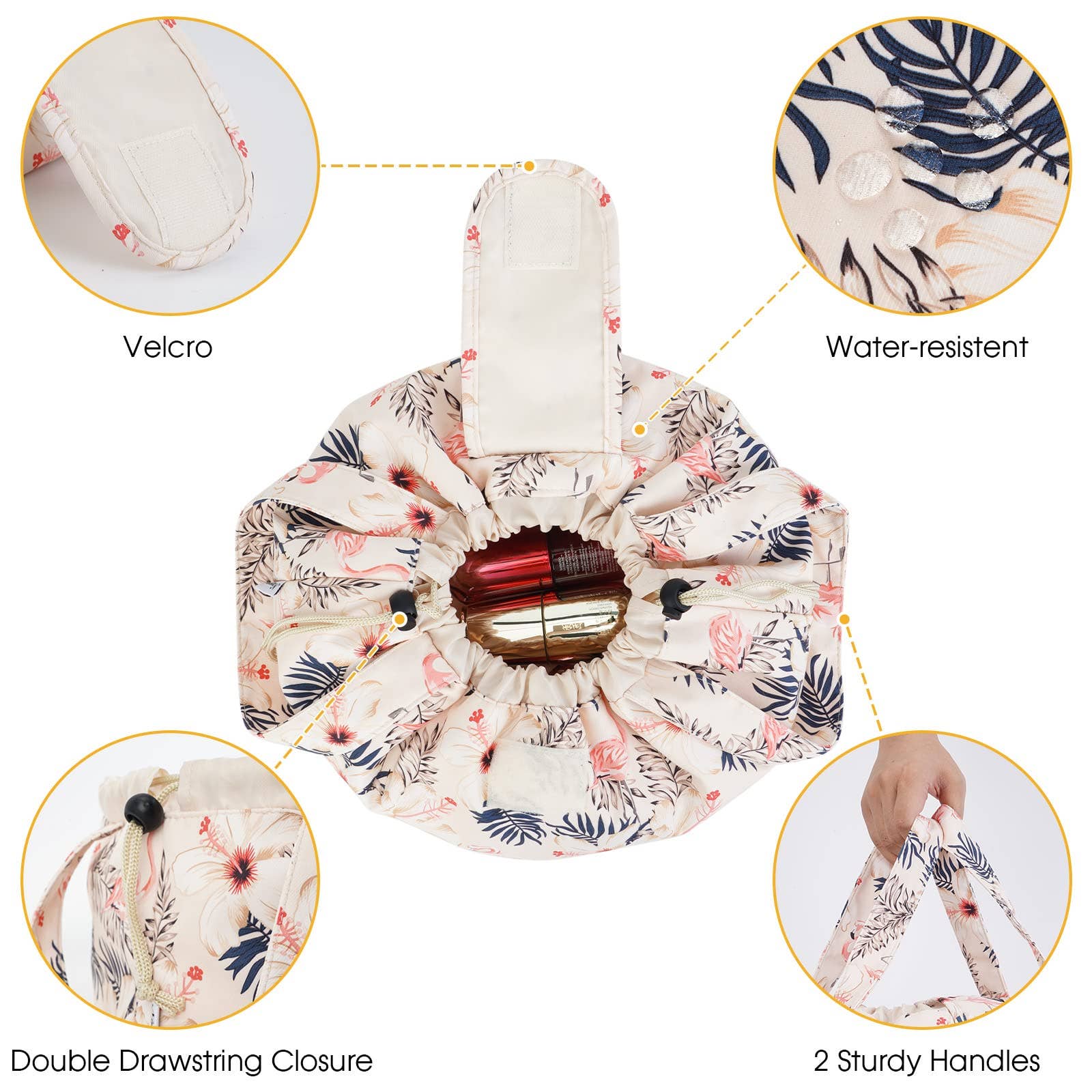 wandf – bolsa de maquilhagem e cosméticos por atacado – Saco de maquilhagem com cordão de barril Bolsas grandes para higiene pessoal cosmética4