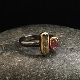 Rhodium Gold Plated Double Stone Ring for wholesale by Baizaar