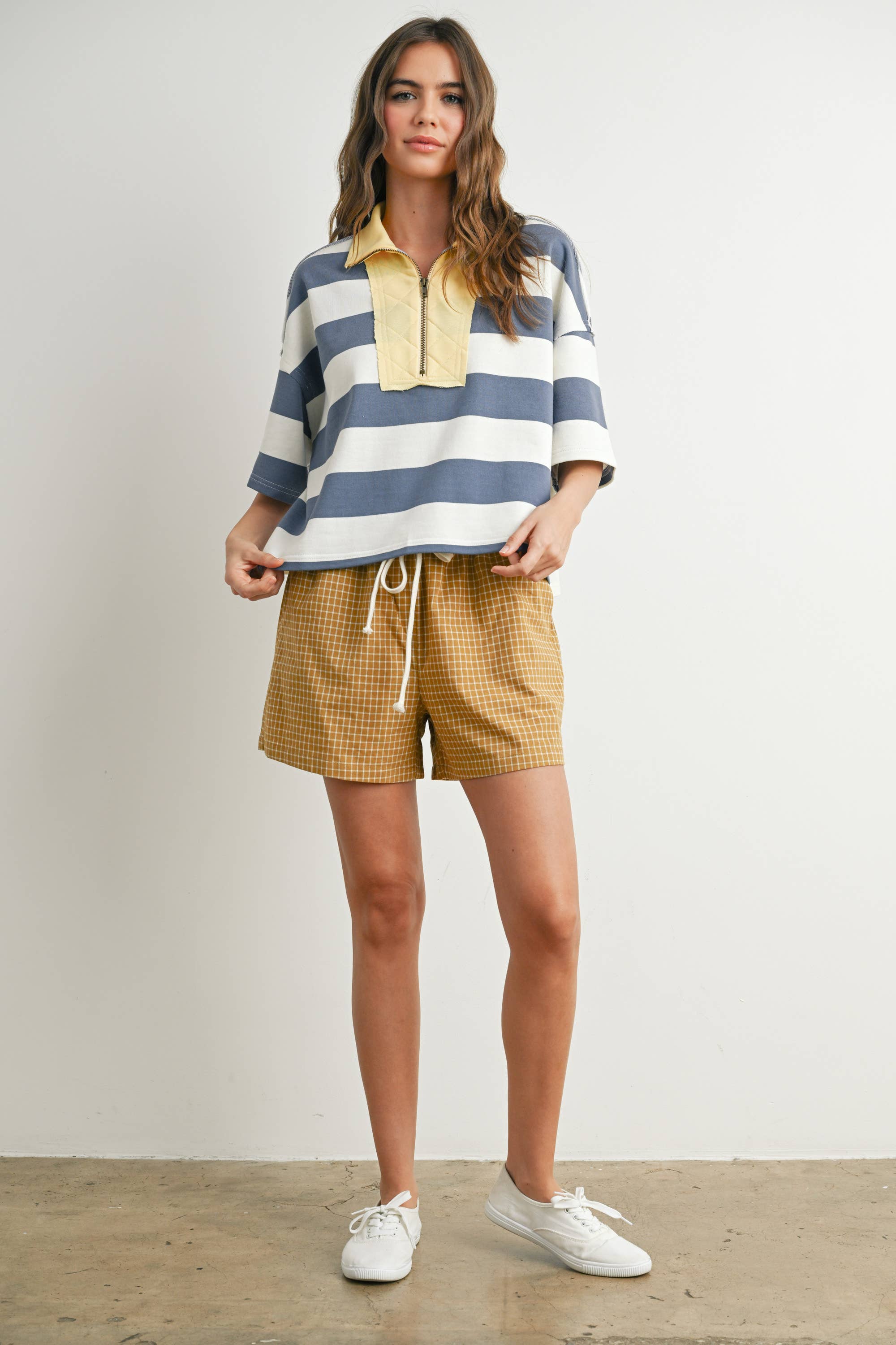 BLUE MULTI Oversized Striped Zip-Up Polo Shirt - BMT7711 for wholesale on Faire12