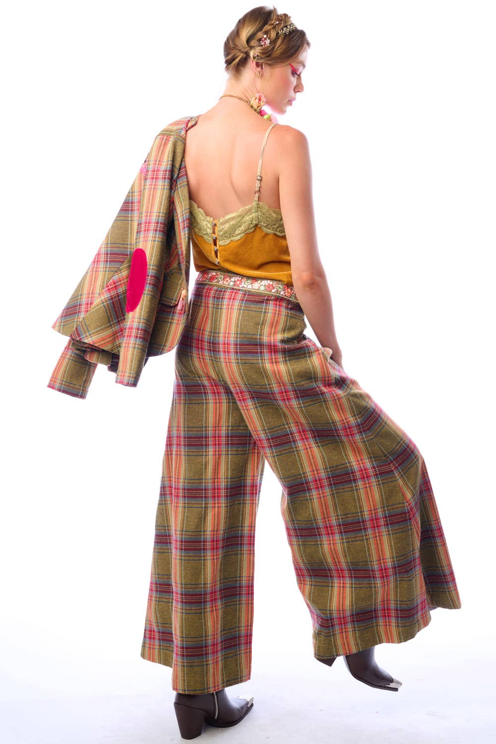 Olive Plaids Combo Season Statement Pants for wholesale on Faire4