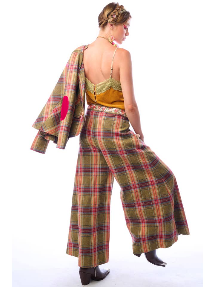 Olive Plaids Combo Season Statement Pants for wholesale on Faire4