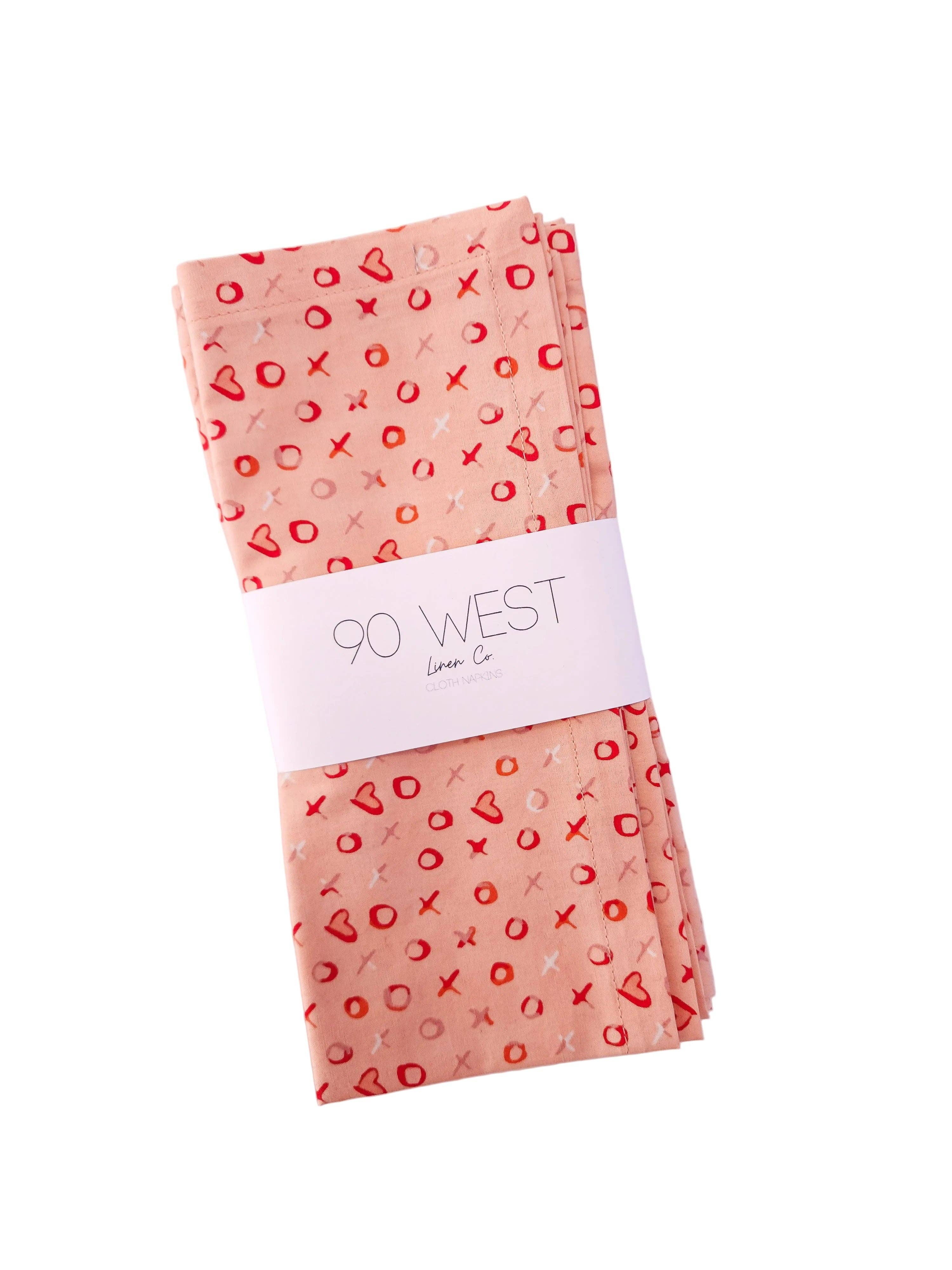 90 West Linen Co. - Wholesale Dinner & Cloth Napkin - Xs and Os Valentine's Day Napkins, Set of 412