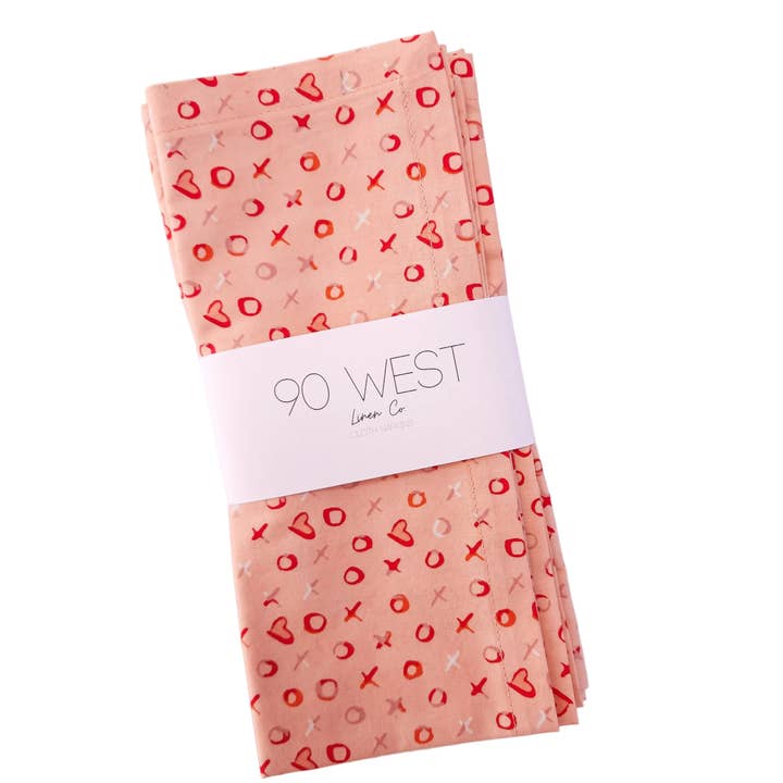90 West Linen Co. - Wholesale Dinner & Cloth Napkin - Xs and Os Valentine's Day Napkins, Set of 412