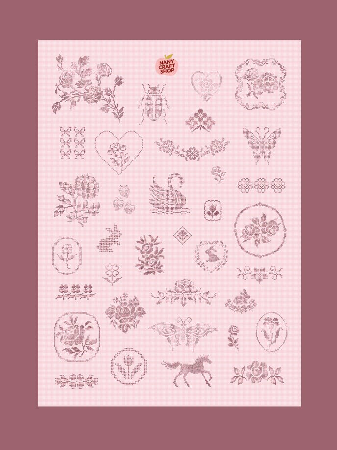 A5 broderi-klistermærkeark for engroshandel hos Nany Craft Shop