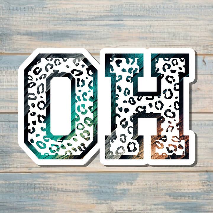 Ohio Initials Sticker, Cheetah Print Decal, State Laptop Stickers, Vinyl Stickers, Home Pride, Refrigerator Magnet, Locker Decor, Local Hometown, OH USA Outline, Vintage Distressed Wood |Sticker or Magnet for wholesale by Handmade by Marlayna