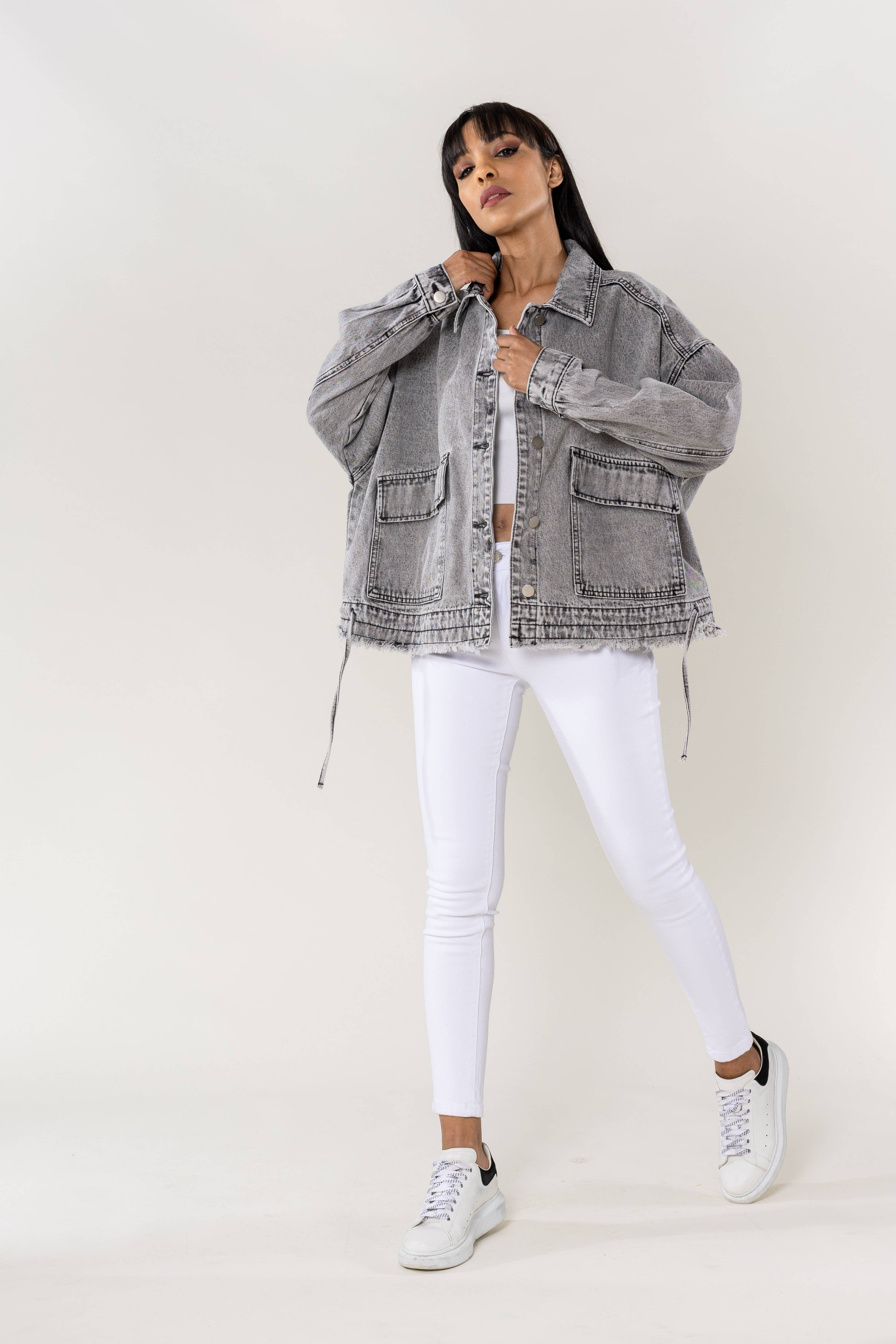 Nina Carter – Casaco de ganga - Mulher por atacado – Casaco de ganga oversized Nina Carter bolsos grandes S56233