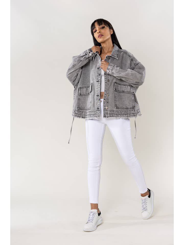 Nina Carter - Wholesale Denim Jacket - Women's - Oversized Denim Jacket Nina Carter large pockets S56233