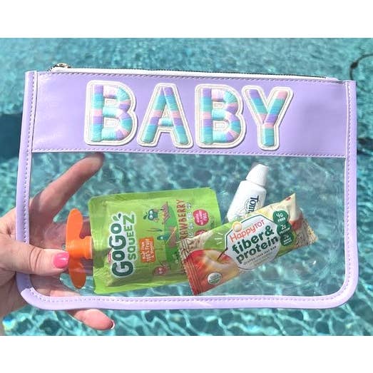 BABY Faux Leather Zip Pouch with Chenille Letter Patch for wholesale by Dilworth Road