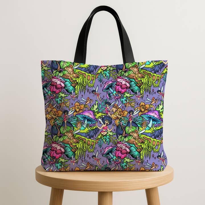 Purple Fern Fairy Movie 90's Forest Large Zipper Tote Bag for wholesale by The Geek Boutique