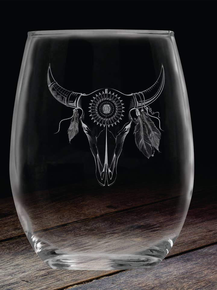 Vetro western Feather Skull per la vendita all'ingrosso da parte di Etchpress Yourself