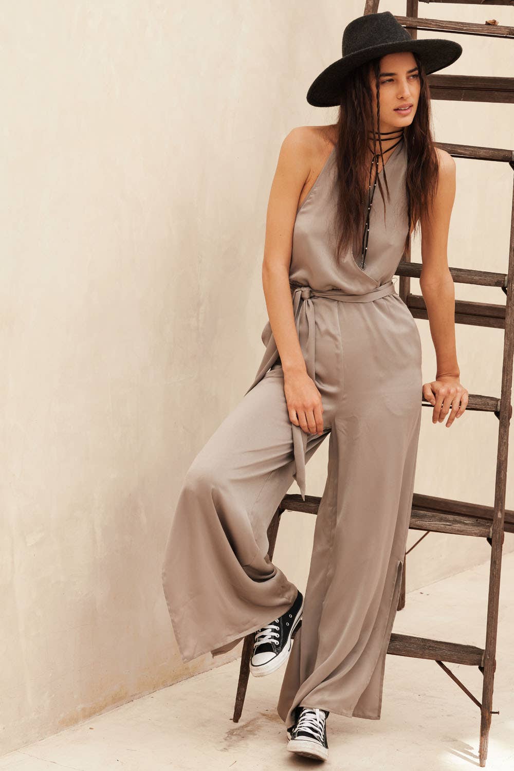 Promesa USA - Wholesale Jumpsuit - Dames - Effen Surplice jumpsuit met wijde pijpen en riem6