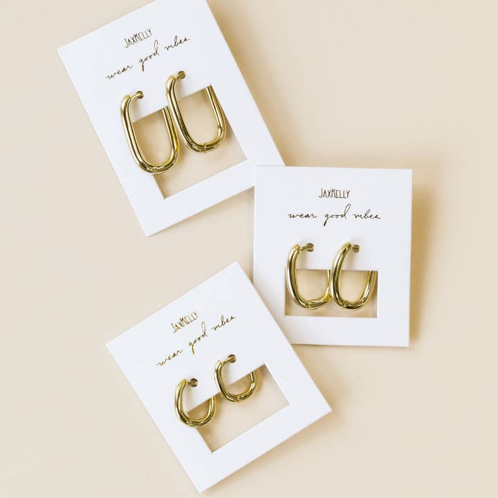 JaxKelly - Wholesale Hoop Earrings - Gold Hoop - Large Rectangle - Earrings