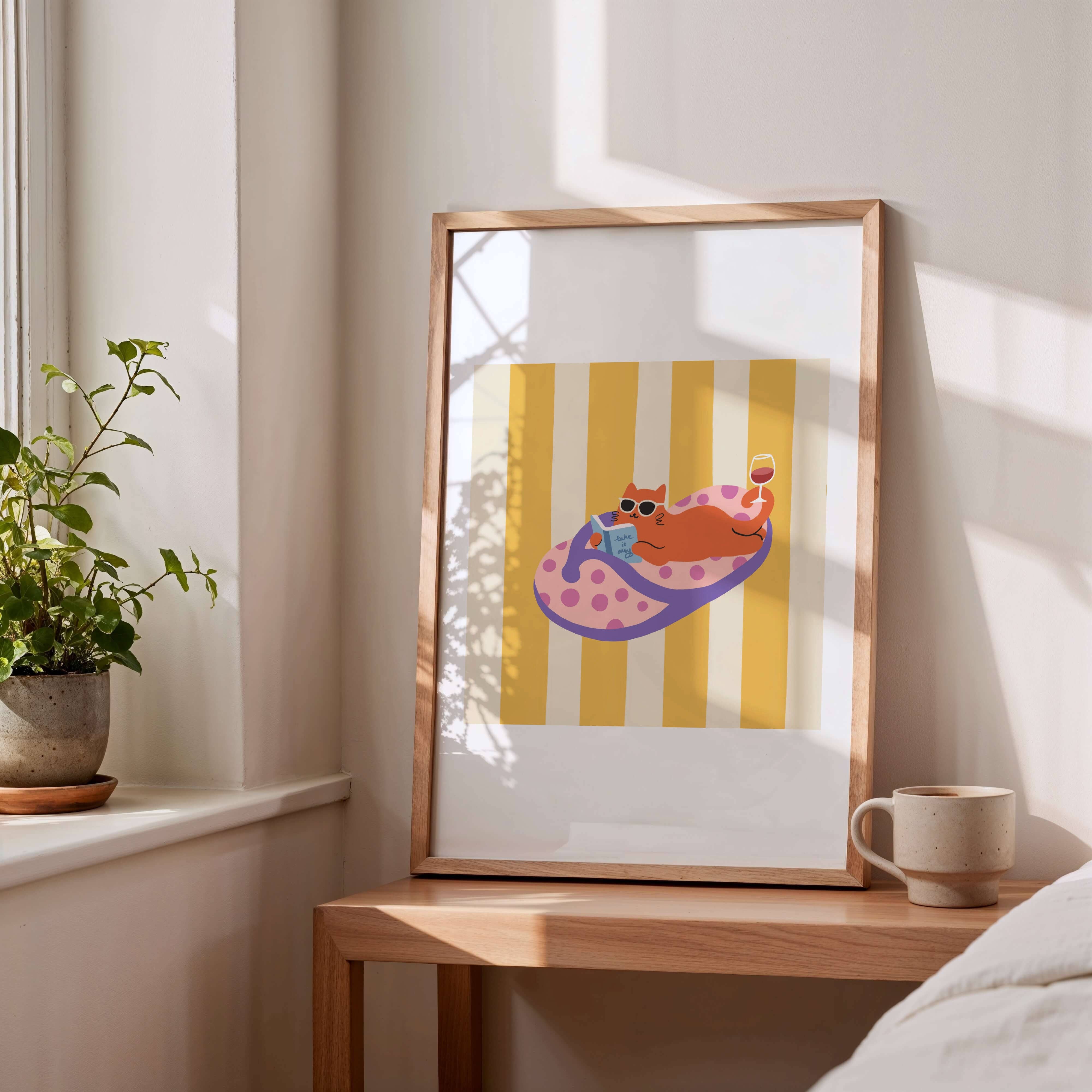 Angela Wan Art - Wholesale Art Print - "Take It Easy – Slipper Life Series" Matted Print with Island Vibes1