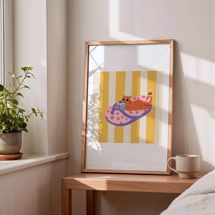 Angela Wan Art - Wholesale Art Print - "Take It Easy – Slipper Life Series" Matted Print with Island Vibes1