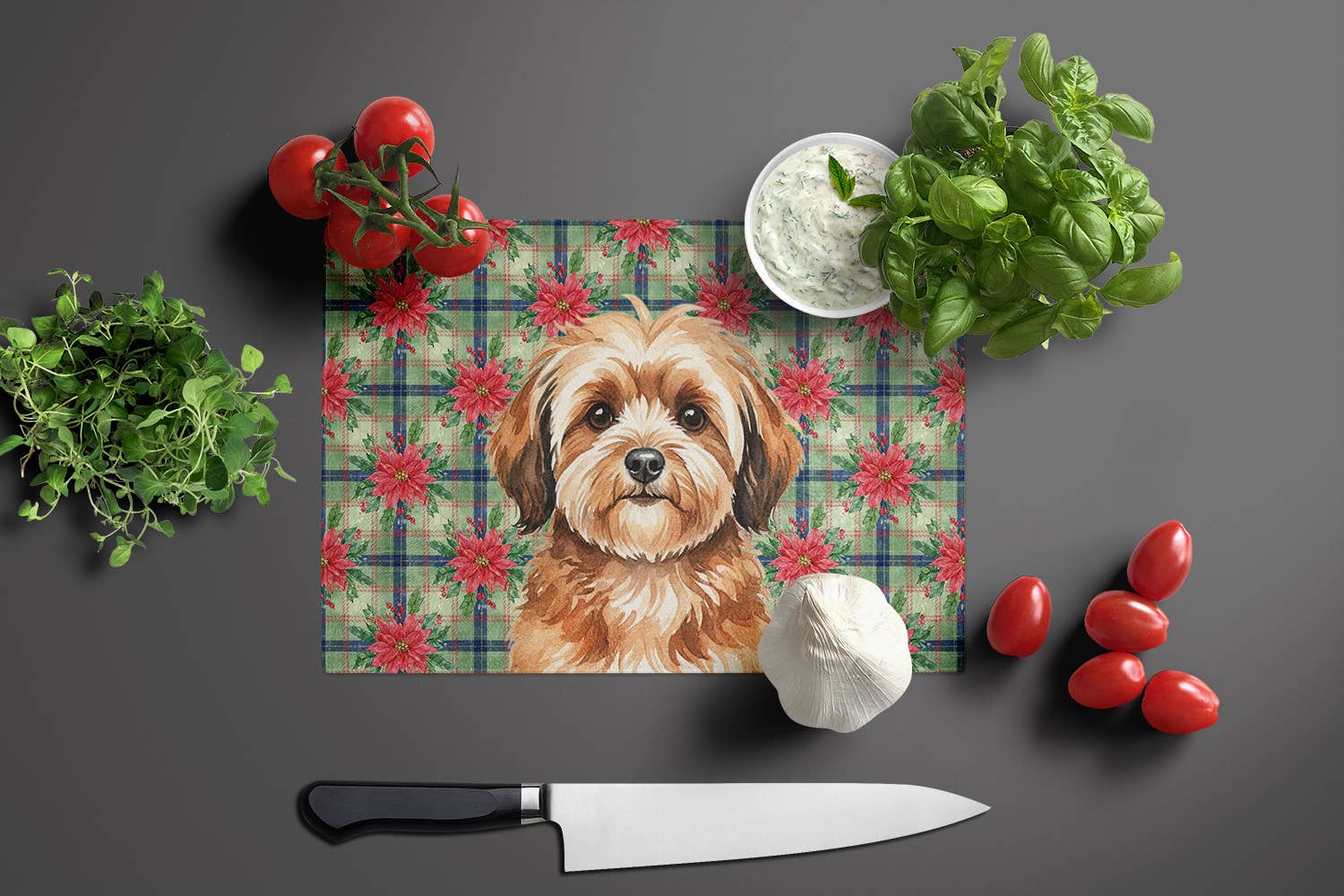 Caroline's Treasures - Wholesale Cutting Board - Sable Havanese Christmas PoinsettIas Cutting Board WDK86691