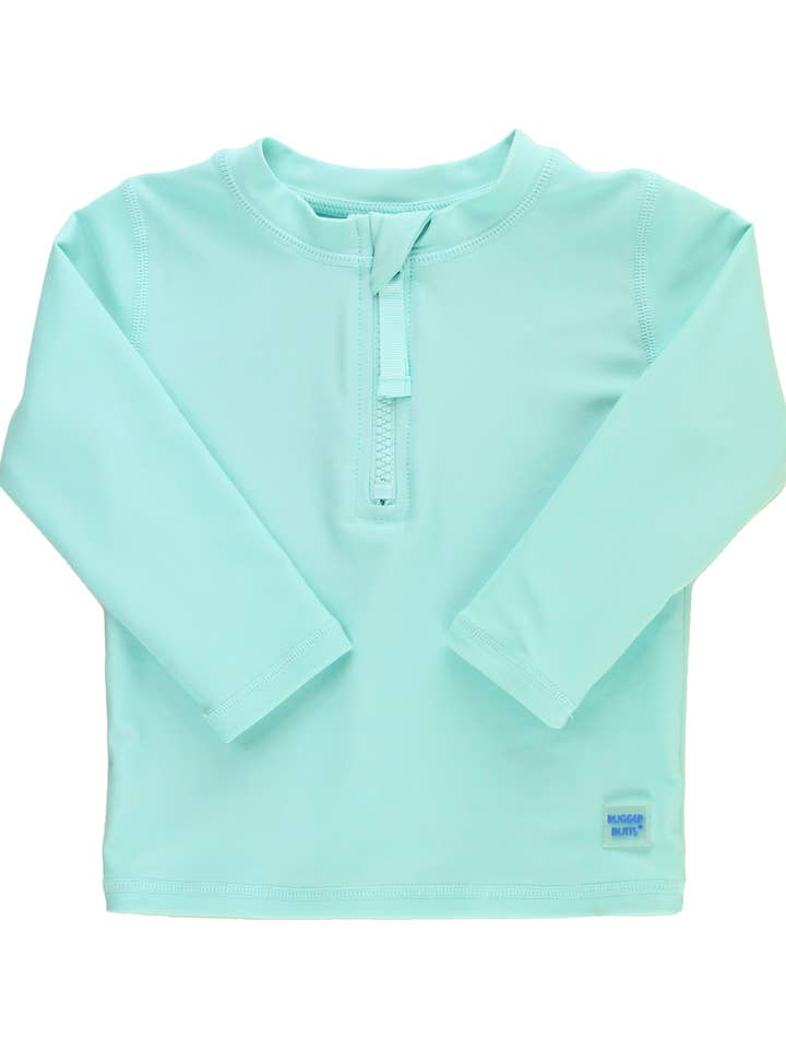 Jongens Vintage Aqua Lange Mouwen Rits Rash Guard voor wholesale door RuffleButts + RuggedButts