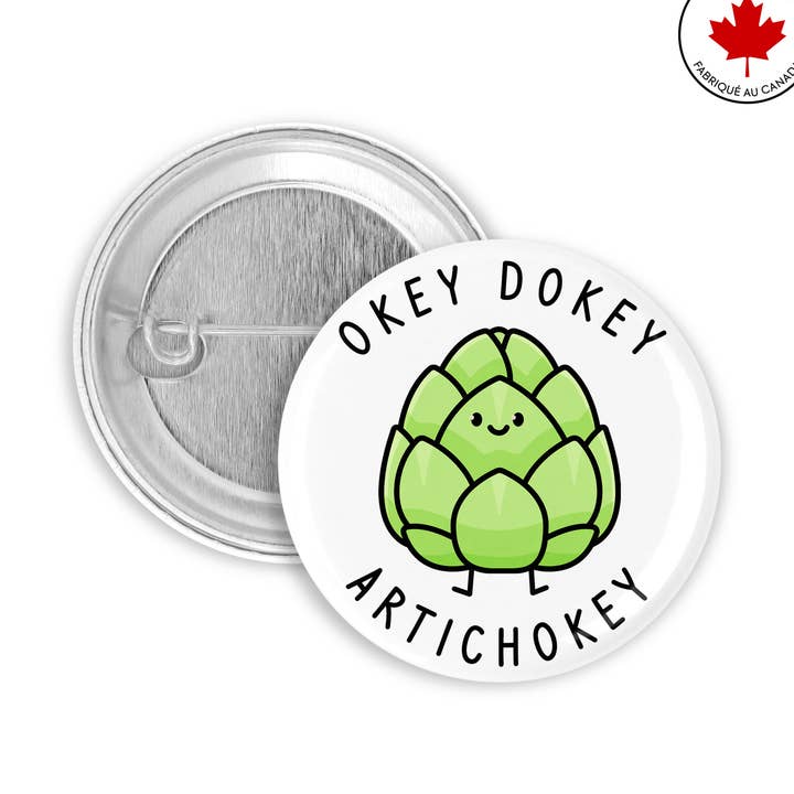 Funny Artichoke Pinback Button/ Badge for wholesale by Prickly Cactus Collage