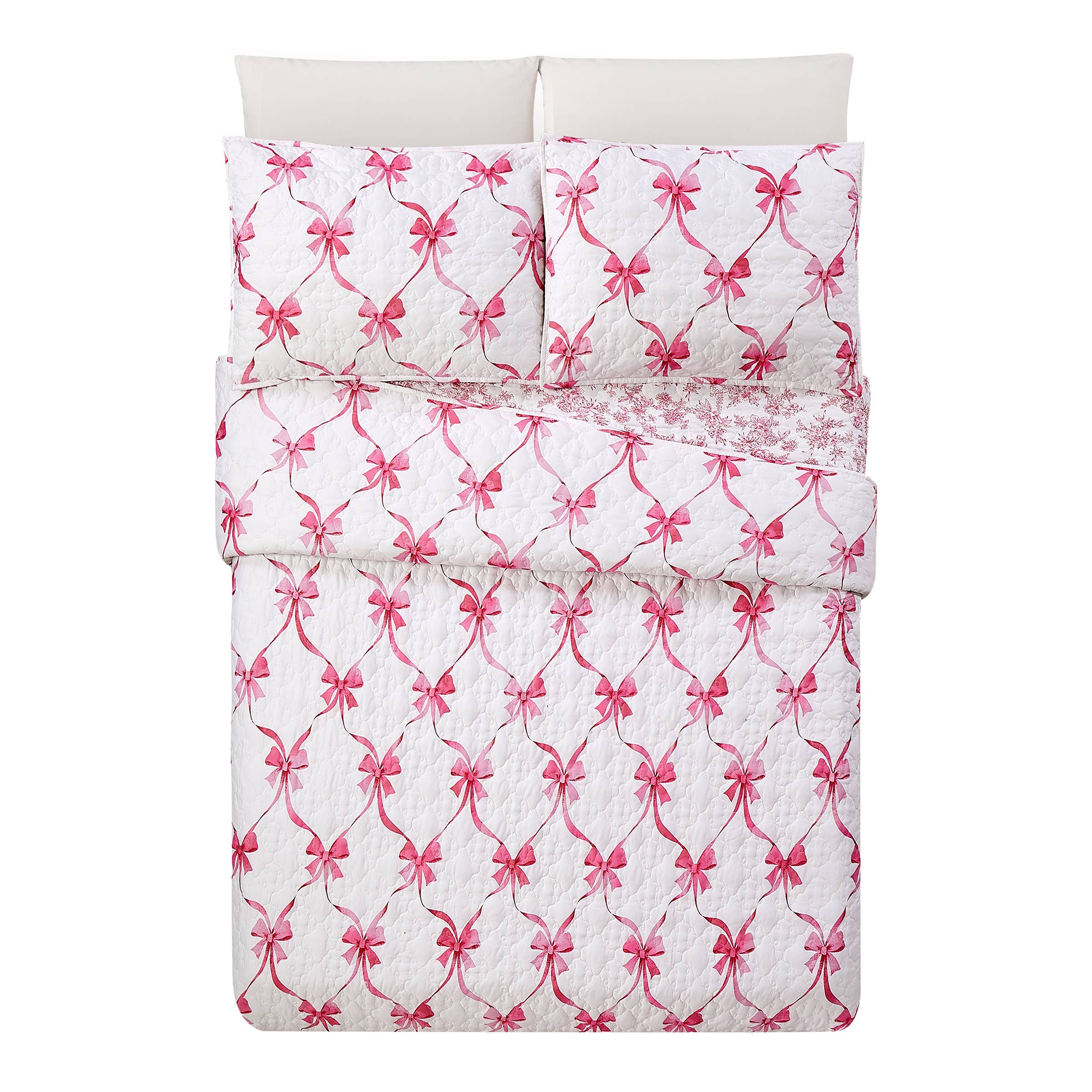 Peking Handicraft - Wholesale Bedding Set - ABIGAIL BOW QUILT SET - Pink - Modern heirloom6