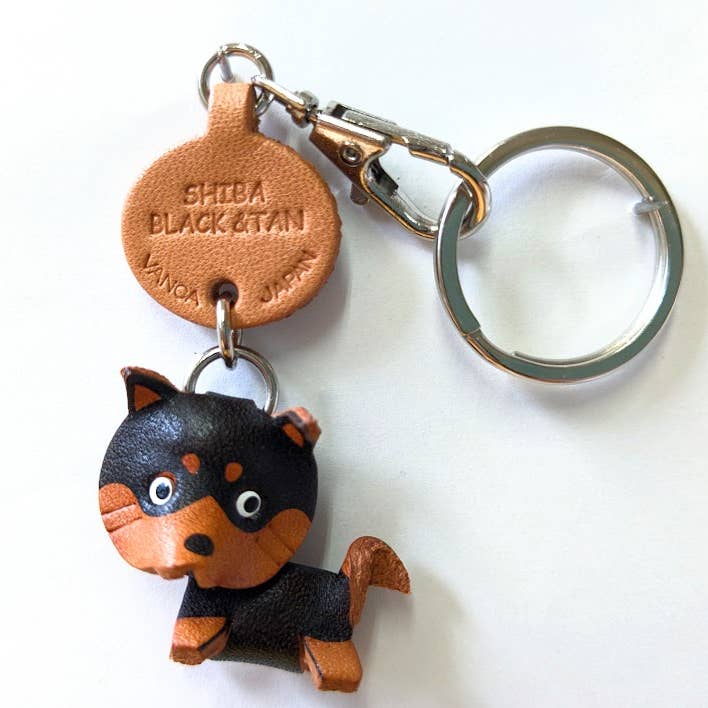 Shiba Black&Tan Läder Hund Husdjur Handgjord Nyckelring Väska Charm för wholesale av VANCA CRAFT