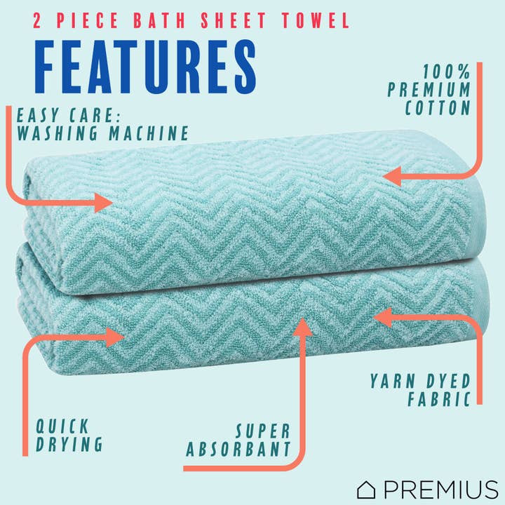 ShopBobbys - Wholesale Bath towel - PREMIUS 2 Pack Chevron 100% Cotton Yarn Dyed Bath Sheet Towel, 32x64 Inches34